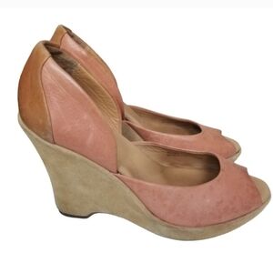 Kork Ease 9.5 Pink Salmon Leather Slip On Wedge heel